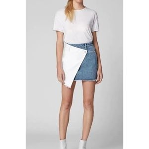 Blank NYC Acid Trip Denim Skirt 28 Light Wash Asymmetrical Button Raw Hem Wrap